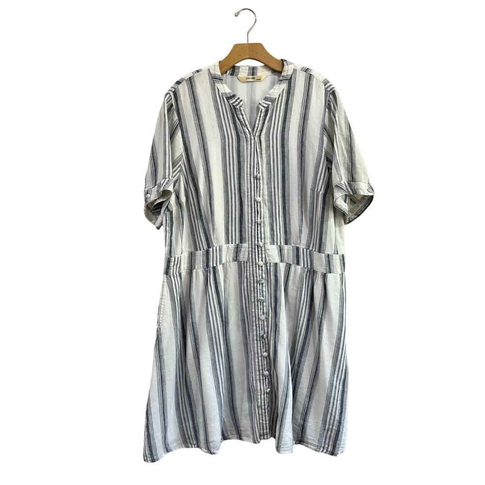Zapelle Striped Cotton Shirt Dress Button Front Casual Minimalist 3X